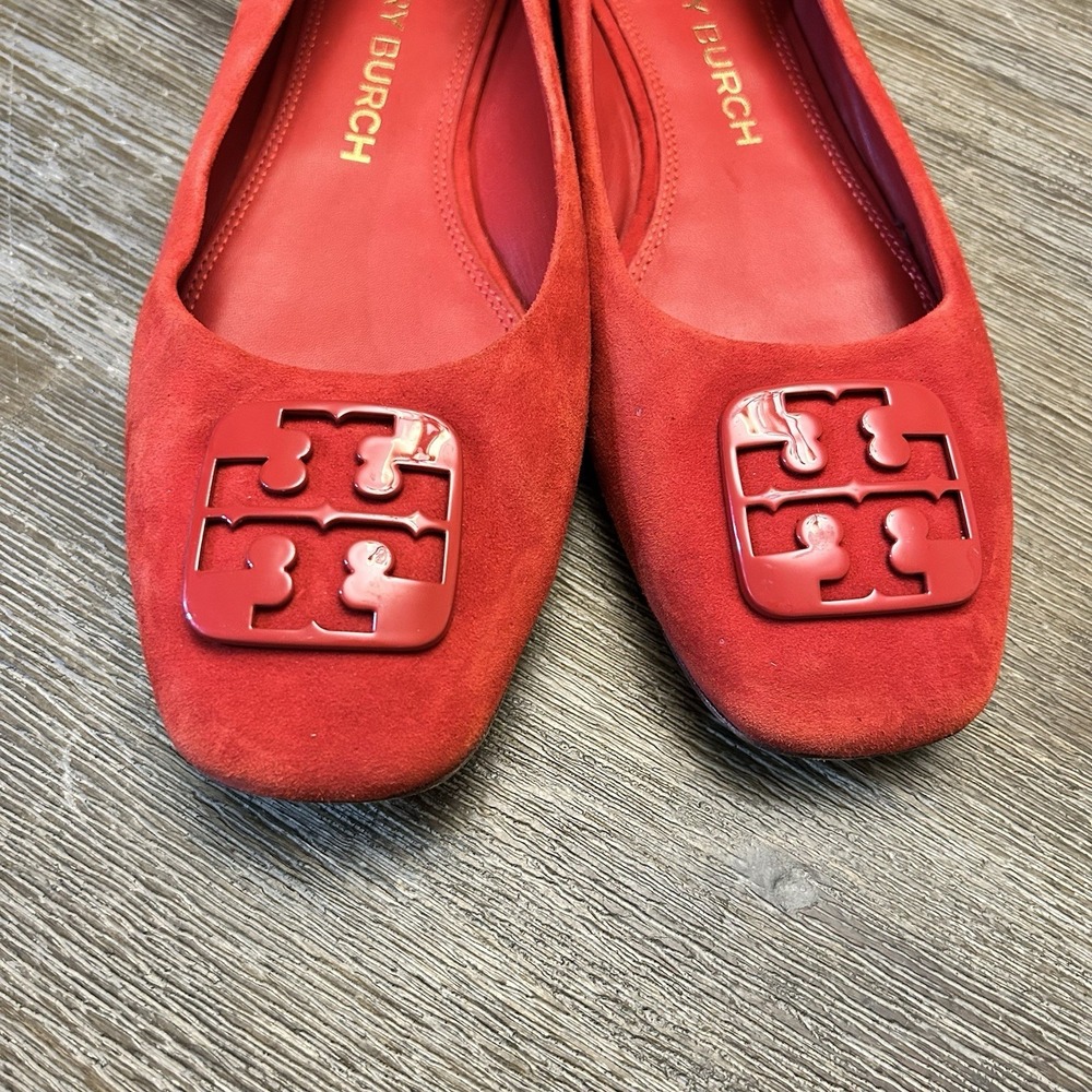 Tory Burch Women Red Suede Square Toe Ballet Flats Shoes Size 10M - Picture 4 of 7